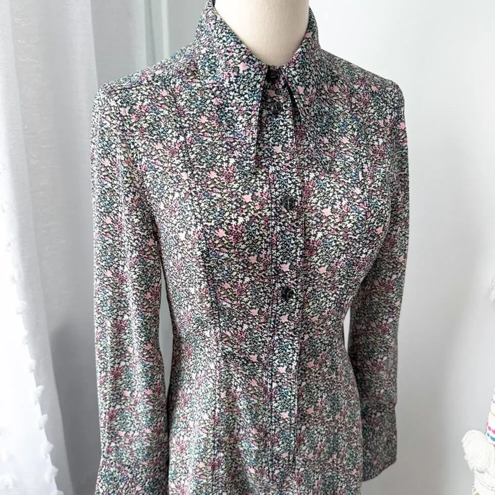 GANNI Floral Midi Shirt Dress Long Sleeves Button Front Side Slits Size 36 Small - Picture 3 of 14